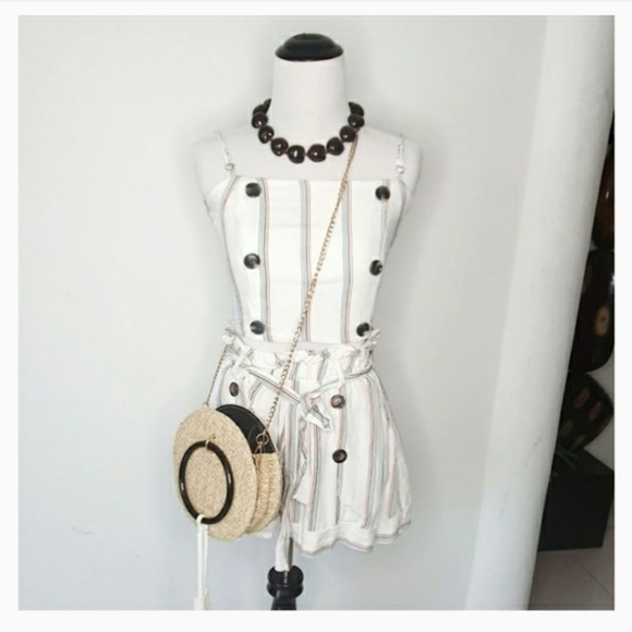 White Multi Stripes Top & Paper Bag Shorts Set - Picture 2 of 15